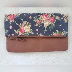 Bundle Only: Floral fold‎ over clutch purse Brown Leather No Brand